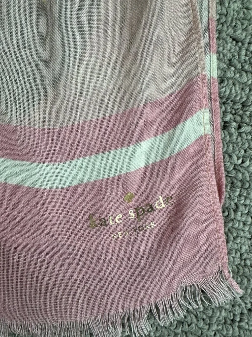 Kate Spade Pink Magnolia Floral Print Oblong Scarf Butterfly Gold Foil Logo